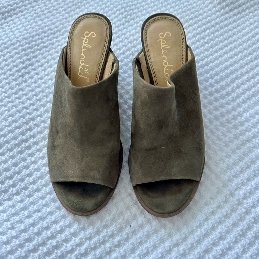 Splendid Olive Suede Open-Toe Slide Mules